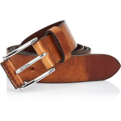 Brown cracked Italian leather belt
